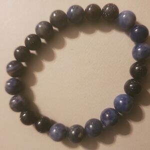 Handmade by my daughter. Dark Blue and Shimmer Black Beaded Bracelet
